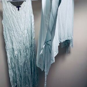 Eileen Fisher Light Blue Crinkled Dress with Blouse Overlay